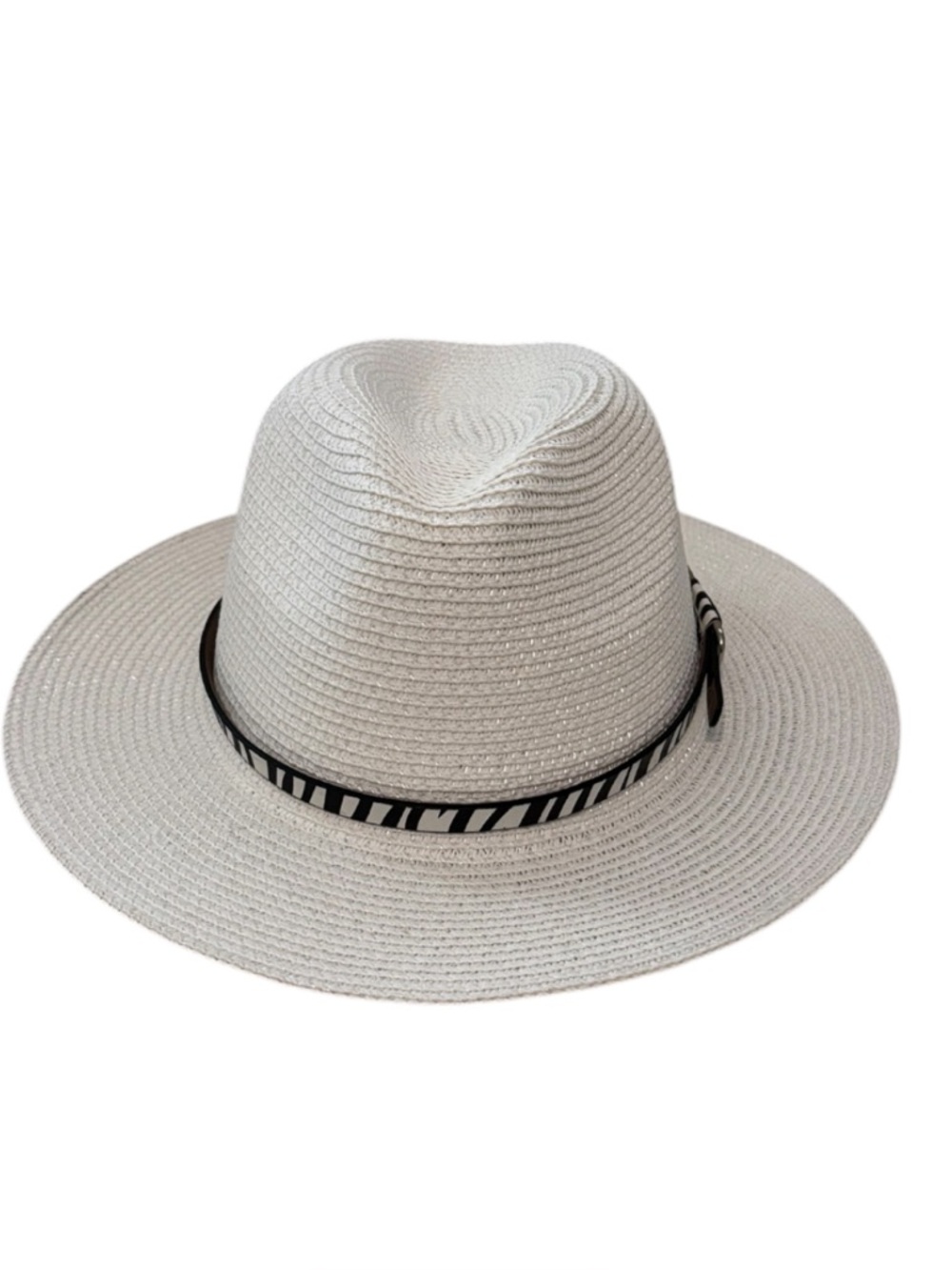 White Straw Sun Hat with Black & White Band